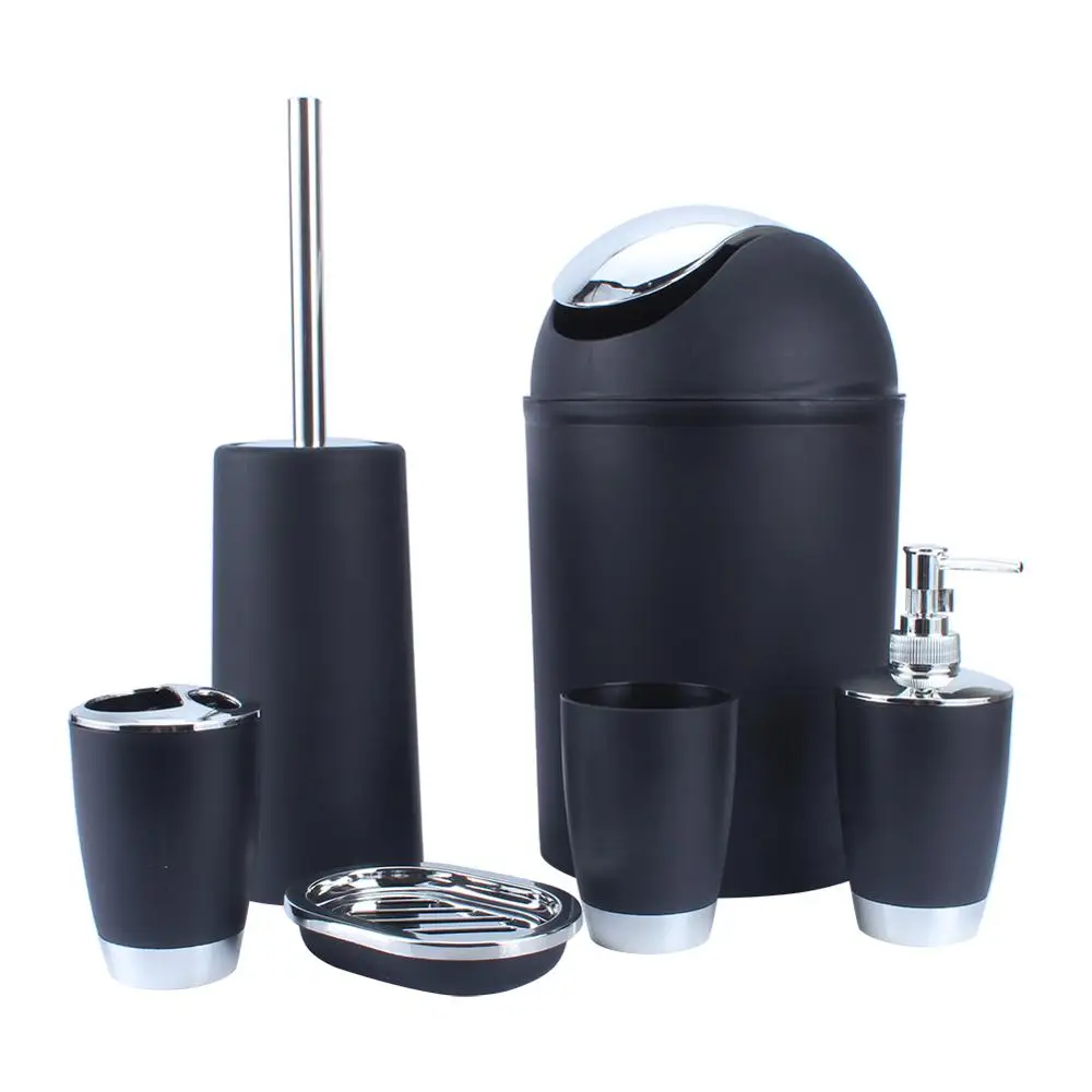 

6Pcs Bathroom Accessory Set Bin Soap Dish Dispenser Tumbler Toothbrush Holder black
