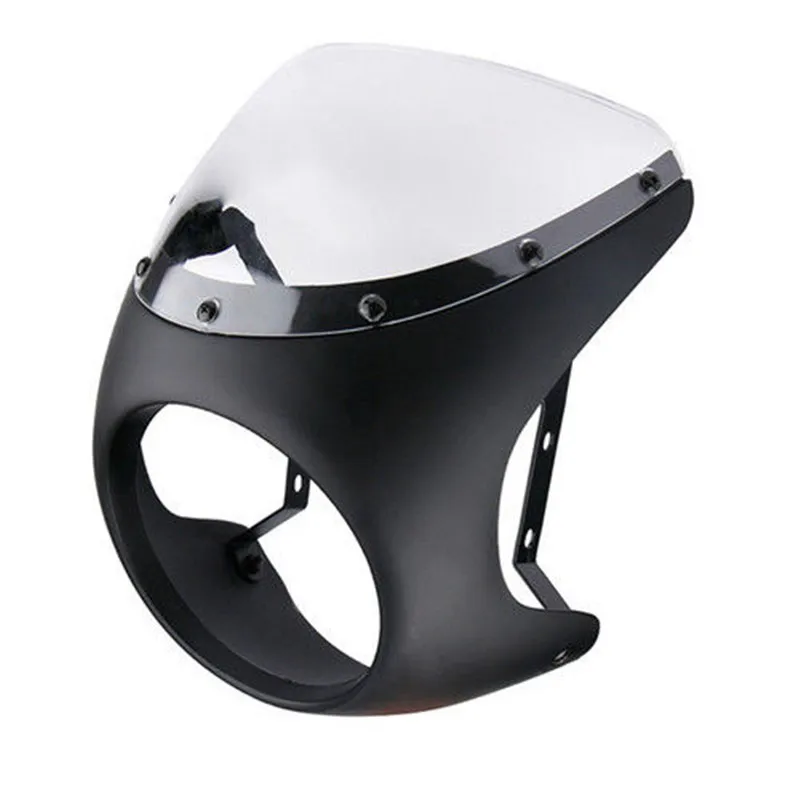 Мотоцикл 7 ''фара Ретро обтекатель руля лобовое стекло для Harley Touring Кафе Racer Старая школа поплавок Touring на заказ - Цвет: matt black Clear