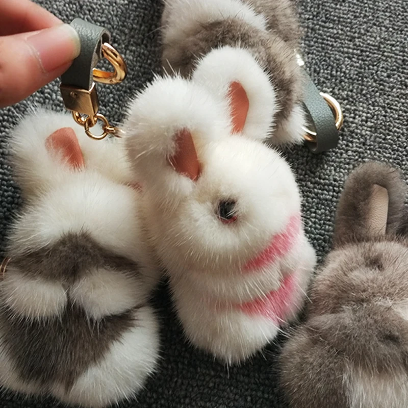 2017 New Bunny Keychain Real Mink Fur Rabbit Keychains Women Bag Car