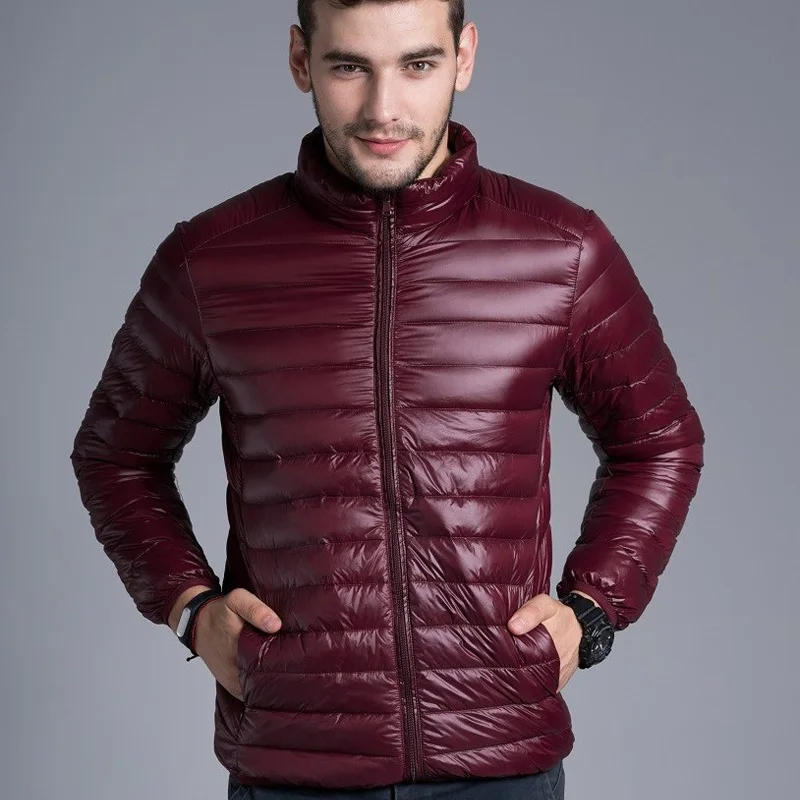 Мужские повседневные теплые куртки, однотонная тонкая дышащая зимняя куртка, Мужская верхняя одежда, легкая парка, плюс размер, XXXL, hombre jaqueta - Цвет: Wine Red