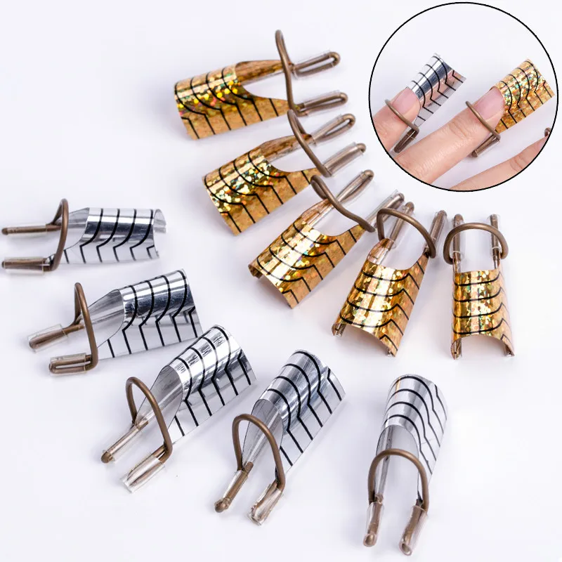 

5pc Nail Art C Curved Shape Extension Guide Tips French Foil Acrylic Polish Gel UV Design Form Reusable Metal Mold Manicure Tool