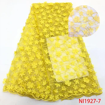 

High Quality French Mesh Lace Fabrics 2019 3D Flowers Lace African Tulle Net Lace Embroidered Fabric for Dresses NI1927