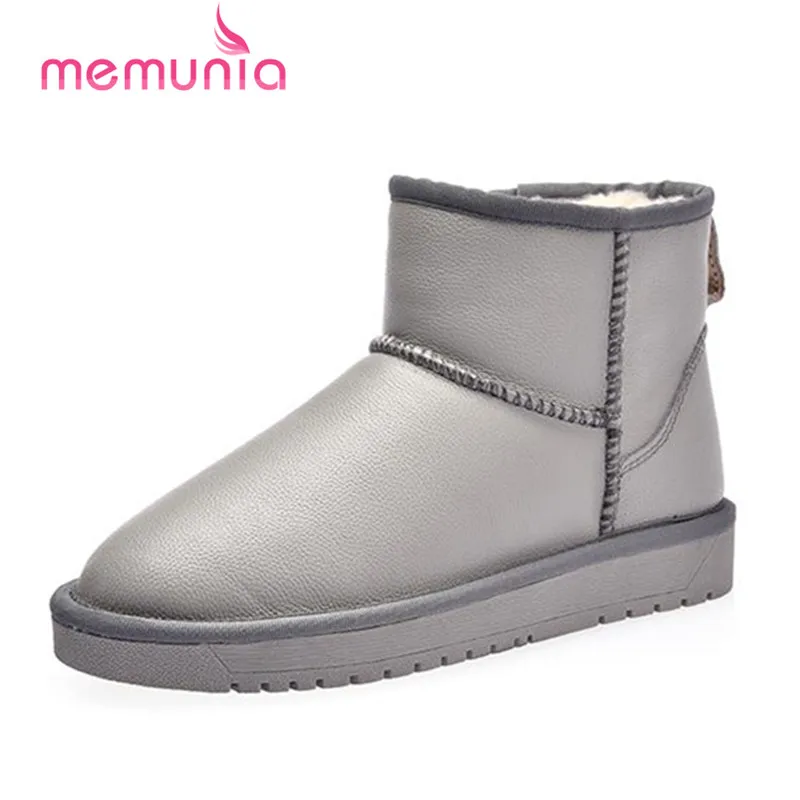 

MEMUNIA Soft leather boots contracted hot sale solid women ankle boots flat shoes winter snow boots fashion
