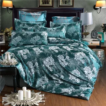 

4Pcs Golden White Color Stain Luxury Bedding set King Queen size Royal Bed set Silk Cotton Duvet cover Bed sheet set pillowcase