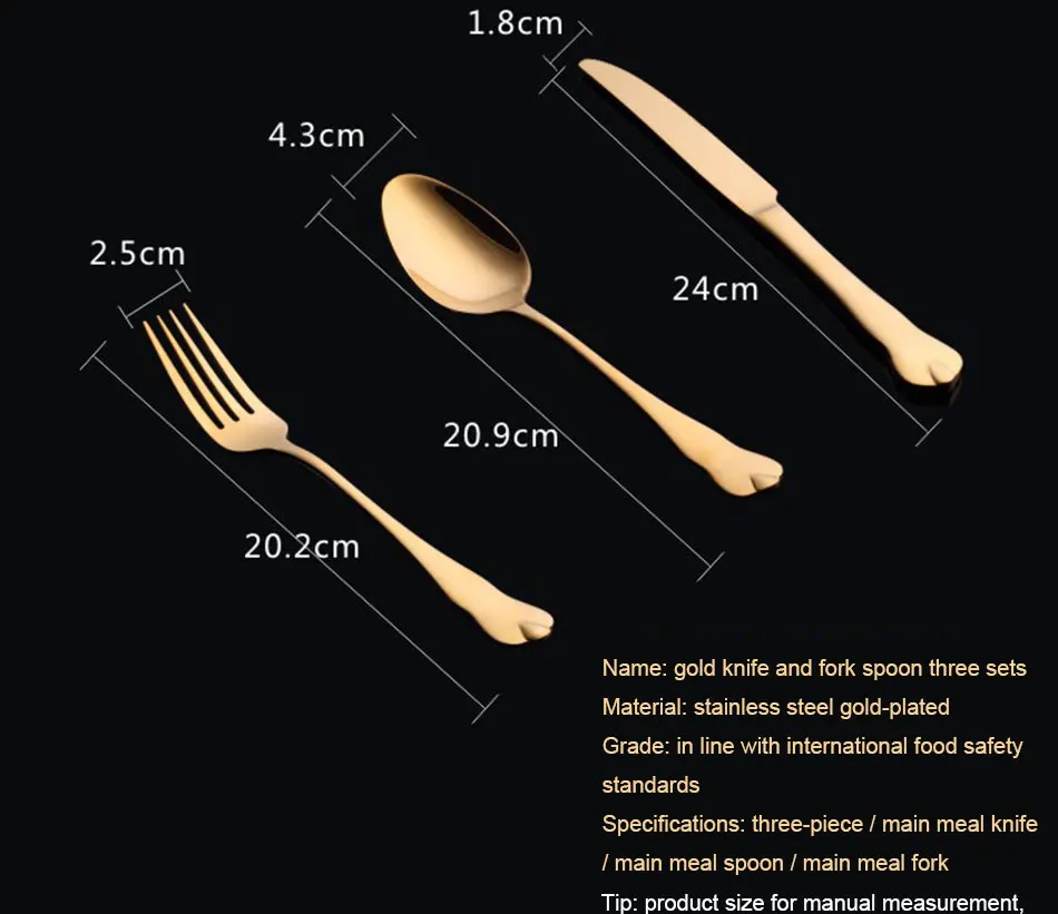 Luxury Gold Cutlery Set Stainless Steel Metal Dinnerware Set 3 Pieces Knife Fork Tableware Dining Dinner Western Food Kitchen (3)