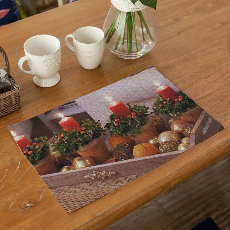 Christmas Style Kitchen Placemat Dining Table Mat Coaster Cotton Linen polyester Pads Cup Mats Kitchen Accessories Decoration Christmas Style Kitchen Placemat Dining Table Mat Coaster Cotton Linen polyester Pads Cup Mats Kitchen Accessories Decoration