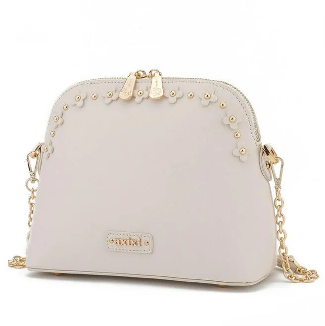 

2017 spring Fashion New Handbags High quality PU leather Women bag Rivet flower chain shell bag Sweet ladies Lace Shoulder bag