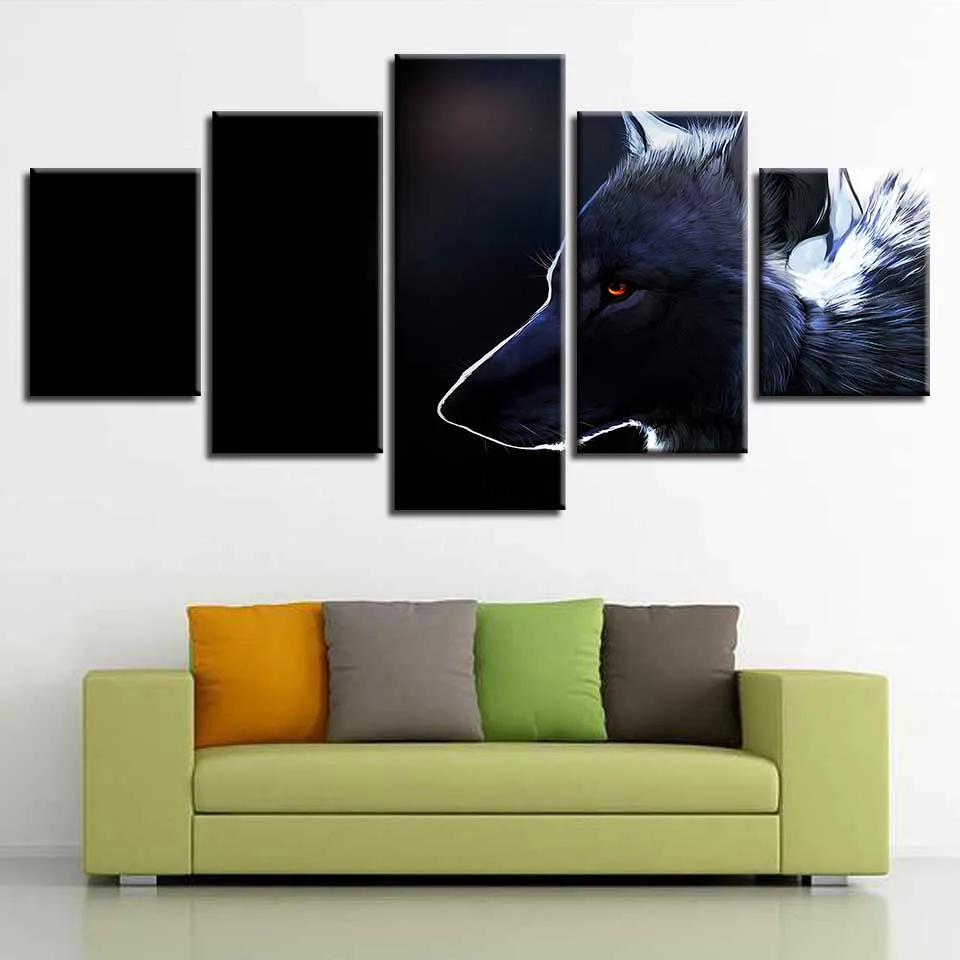 

Decoration Home Living Room Painting Modern HD Printing 5 Pieces Animals Wolf Red Eyes Canvas Picture Modular Framework Wall Art