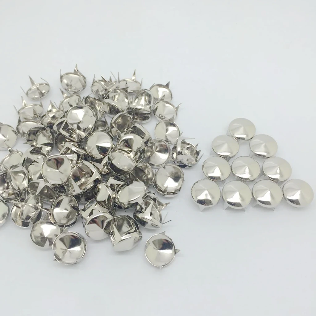 100 Pieces Silver Metal Round Cone Rivet Spike Studs Spots DIY Leather Craft 12mmin Garment