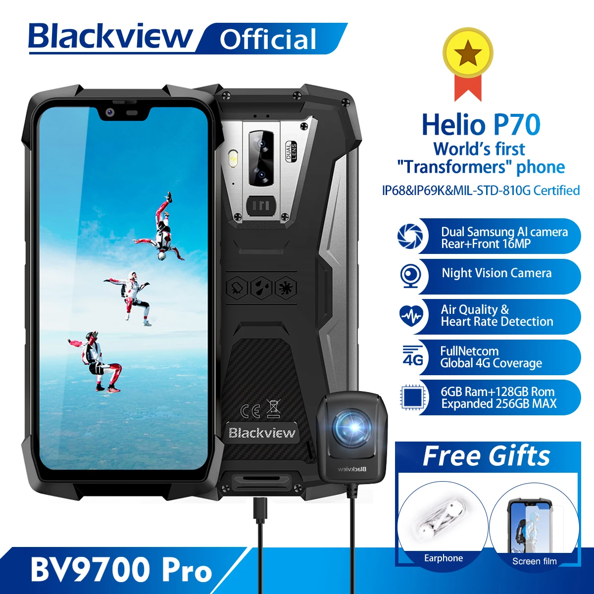 Blackview BV9700 Pro Helio P70 6 ГБ+ 128 ГБ Android 9,0 смартфон 16+ 8 Мп ночного видения двойная камера IP68 водонепроницаемый чехол для мобильного телефона