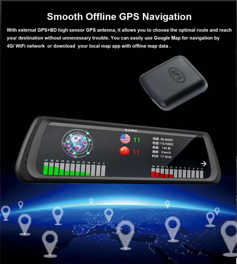 1" Full Touch ips Автомобильный видеорегистратор камера зеркало заднего вида gps навигация двойной объектив Автомобильный wifi Android 5,1 4G сетевой видеорегистратор