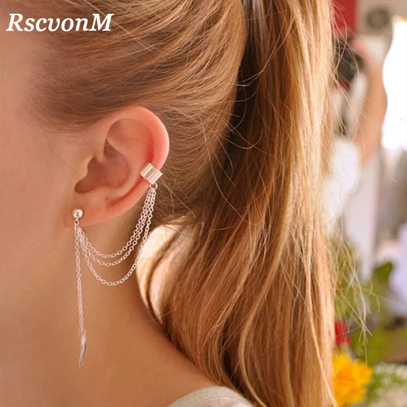 RscvonM Мода личность металлические ушные клипсы Одиночная пластинчатая кисточкой