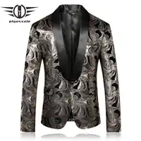 Plyesxale Shawl Collar Blazer Men 2018 Fashion Printed Blazer Masculino Slim Fit Casual Suit Jacket 5XL Party Prom Blazers Q249
