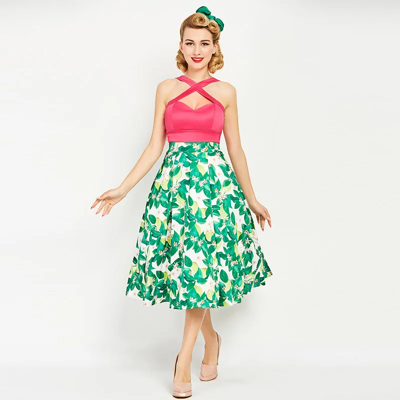 Bohoartist Женские винтажные платье 1950 S с летним принтом рокабилли Лоскутная