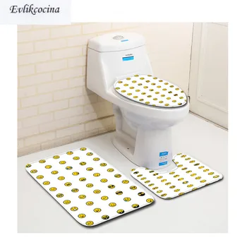 

Free Shipping 3pcs Chat Emoticon Banyo Bathroom Carpet Toilet U Type Bath Mat Set Non Slip Tapis Salle De Bain Alfombra Bano