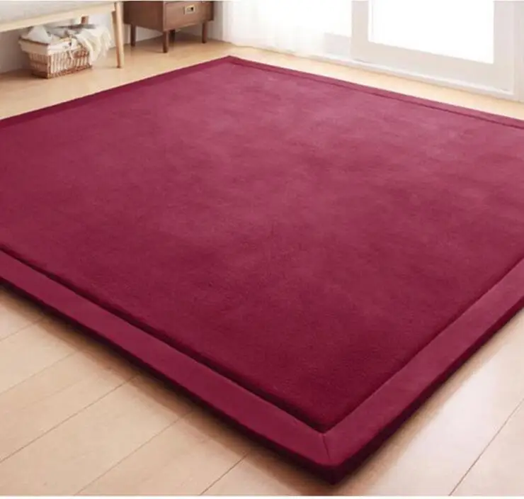 Thick 3CM Coral Fleece Velvet mat bedroom carpet Baby play mat living room bed rug large size Kid mat - Цвет: wine red