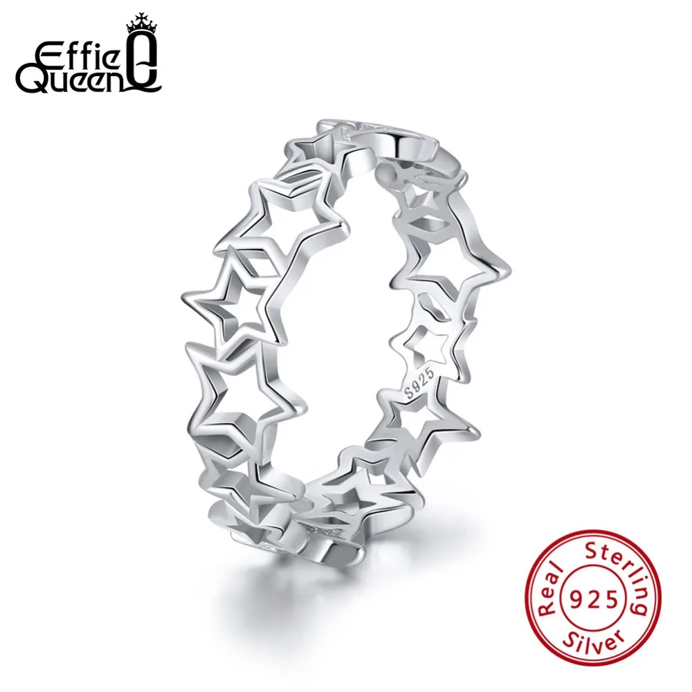 

Effie Queen 100% 925 Sterling Silver Women Rings Cute Star Shape Hollow Ring Anniversary Wedding Band Silver Girl Jewelry BR103