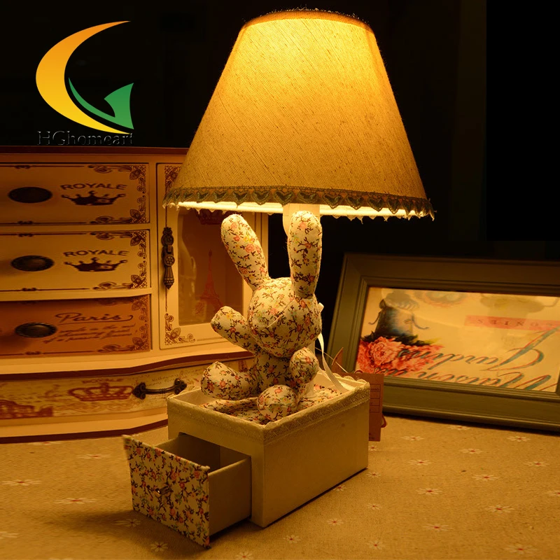 

Floral cloth rabbit drawer creative cartoon desk lamp children's room table lamp bedroom lamp bedside lamp garden doll