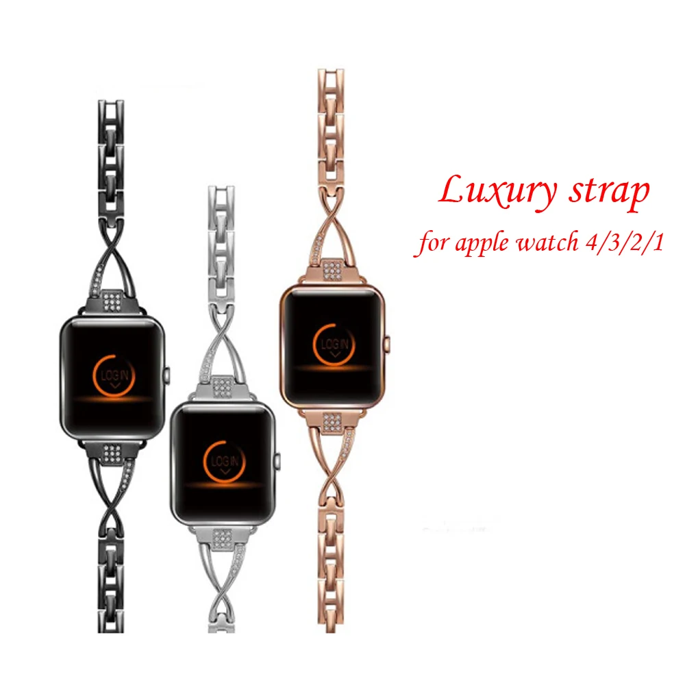 X shaped Алмазный ремешок из нержавеющей стали для часов Apple watch band 42/38 мм браслет