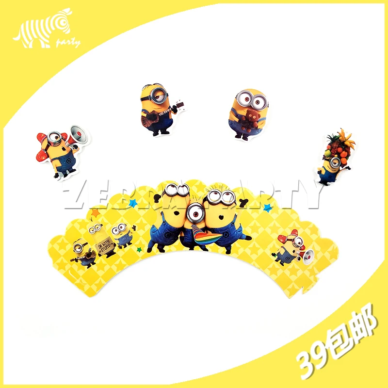 

Birthday Party Dessert Table Cupcake Decoration Small Yellow Man Big Eye Minions Girdle Insert Card Baking Decoration