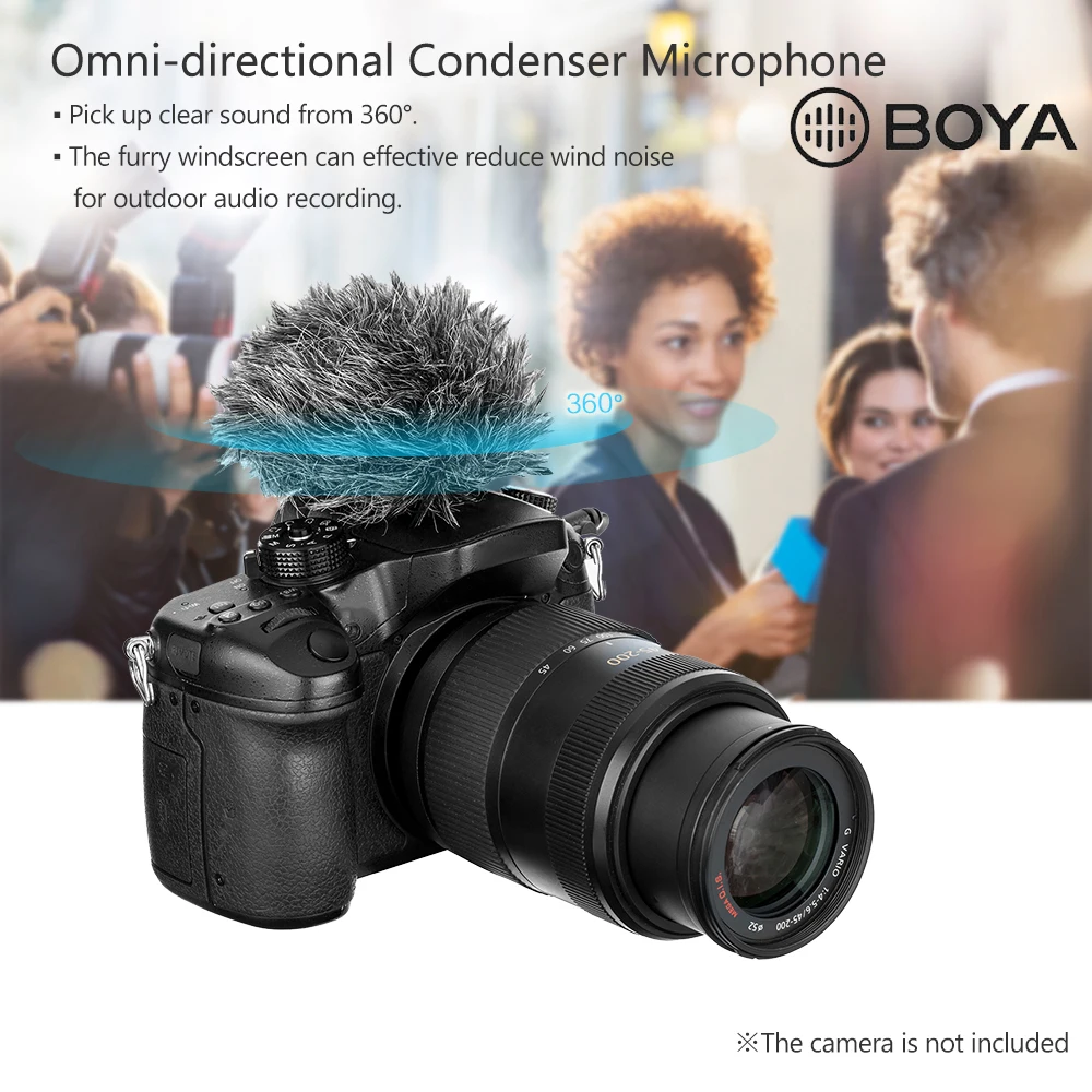 BOYA BY-MM2 мини стерео всенаправленный микрофон Conderser с пушистым ветровым стеклом для DSLR камеры смартфон ПК планшет