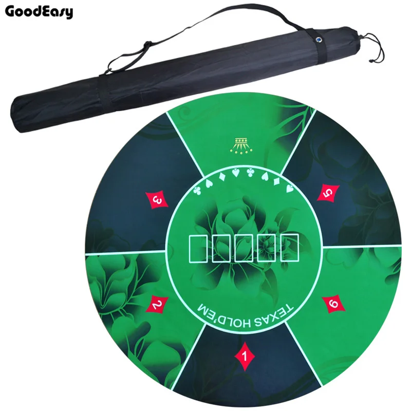 120cm Hot Sale Green Texas Hold'em Poker Table Cloth Rubber Round Table Mat with Flower Pattern Casino Poker Board Game