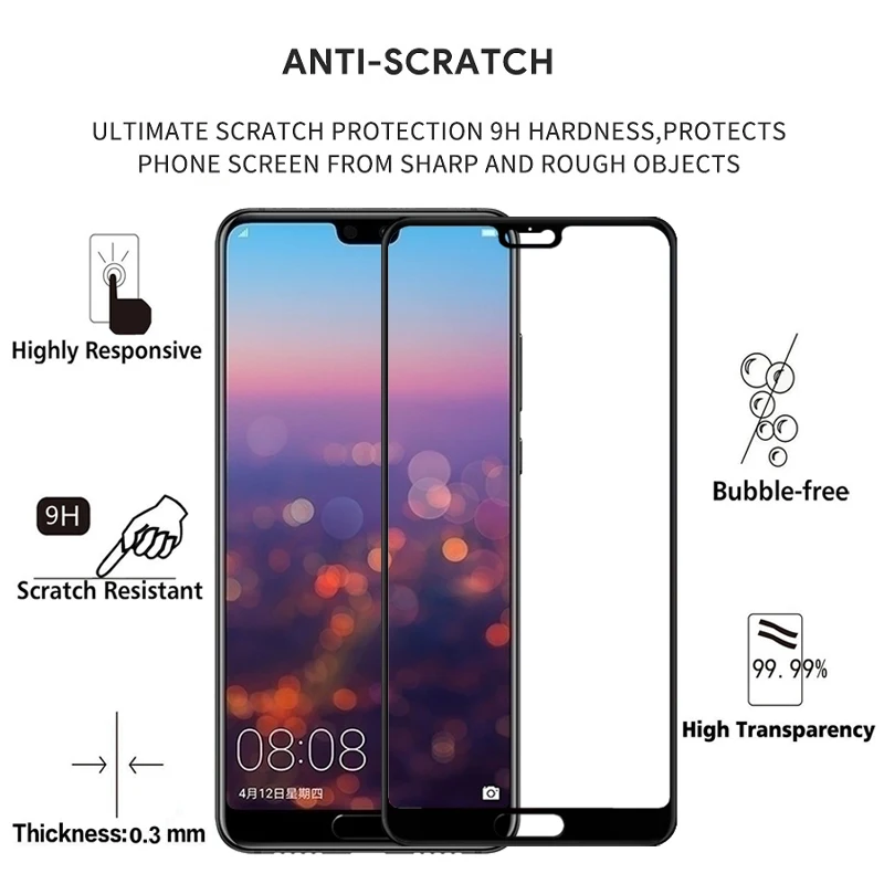 2PCS Full Cover Screen Protector Tempered Glass For Huawei P20 5.50" 9H Protective glass For p20 EML L09 L22 L29 AL00 Film Case