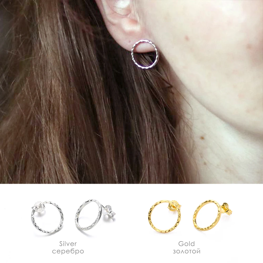 e-Manco Round Circle Silver Stud Earrings 925 Sterling Silver Earring for Women Classic Minimalist Fine Jewelry Girls