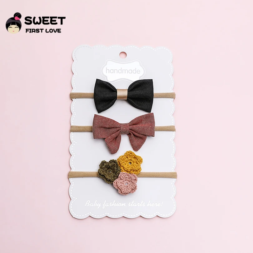 

3PCS/Set New Kids Elastic Headbands Girls Mix Styles Floral BowKnot Headwear Soft Nylon Leather Hairband Hair Accessories