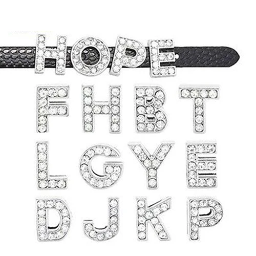 

10Pcs A-Z 8mm Rhinestone Slide Letter Charm DIY for Leather Name Bracelet Belt Pendant Jewelry