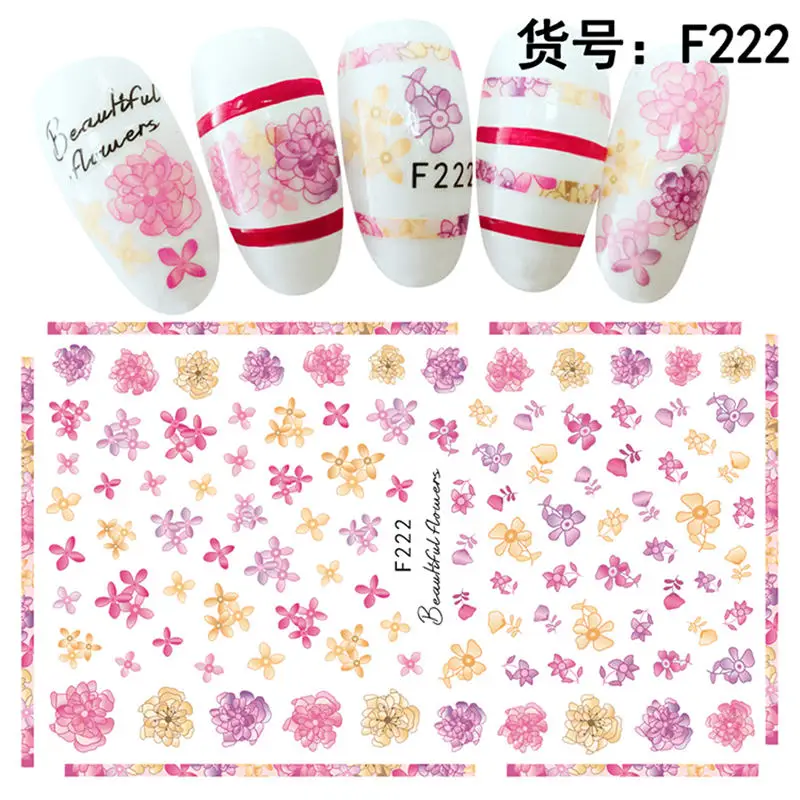 1 Sheet Pink Plum/Garden Flowers/Dande 3D Embossed Nail Sticker Flower Adhesive DIY Manicure Slider Nail Art Tips