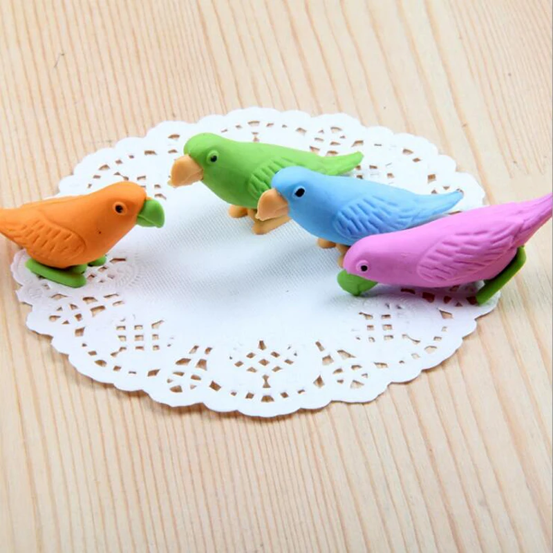 

2 pcs New kawaii cartoon Parrot Pencil eraser Creative rubber stationery Office School Supplies
