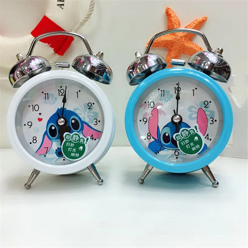 

2018 new Disney Stitch Clock 3d Cartoon Fashion Blue White Bell Alarm Boys and Girls Students Kids Bedroom Bedside Alarm Clock
