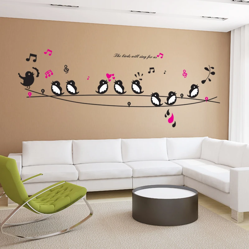 Us 5 98 Happy Birds Song Music Wall Stickers Living Room Bedroom Tv Sofa Background Wall Decals Home Decor Art Mural Poster In Wall Stickers From