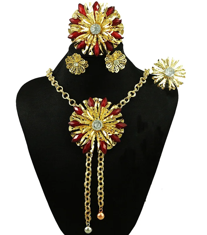 

red stone nice fine jewelry sets african women necklace costume jewelry set african fashion design african beads jewelry set