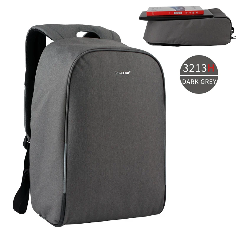 Портативный USB-порт для зарядки Tigernu Business Men Подходит для 15.6-дюймового ноутбука Портативная школьная сумка с водонепроницаемым чехлом от дождя - Цвет: dark grey 3213H