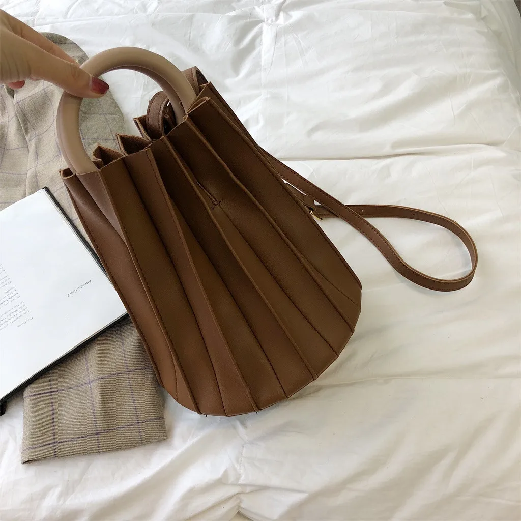 

Bags For Women 2019 Bucket Bag Retro Pure Color Leather Bouffant Tote Handbag Purse Bucket Bag Chain Casual Silver Bags