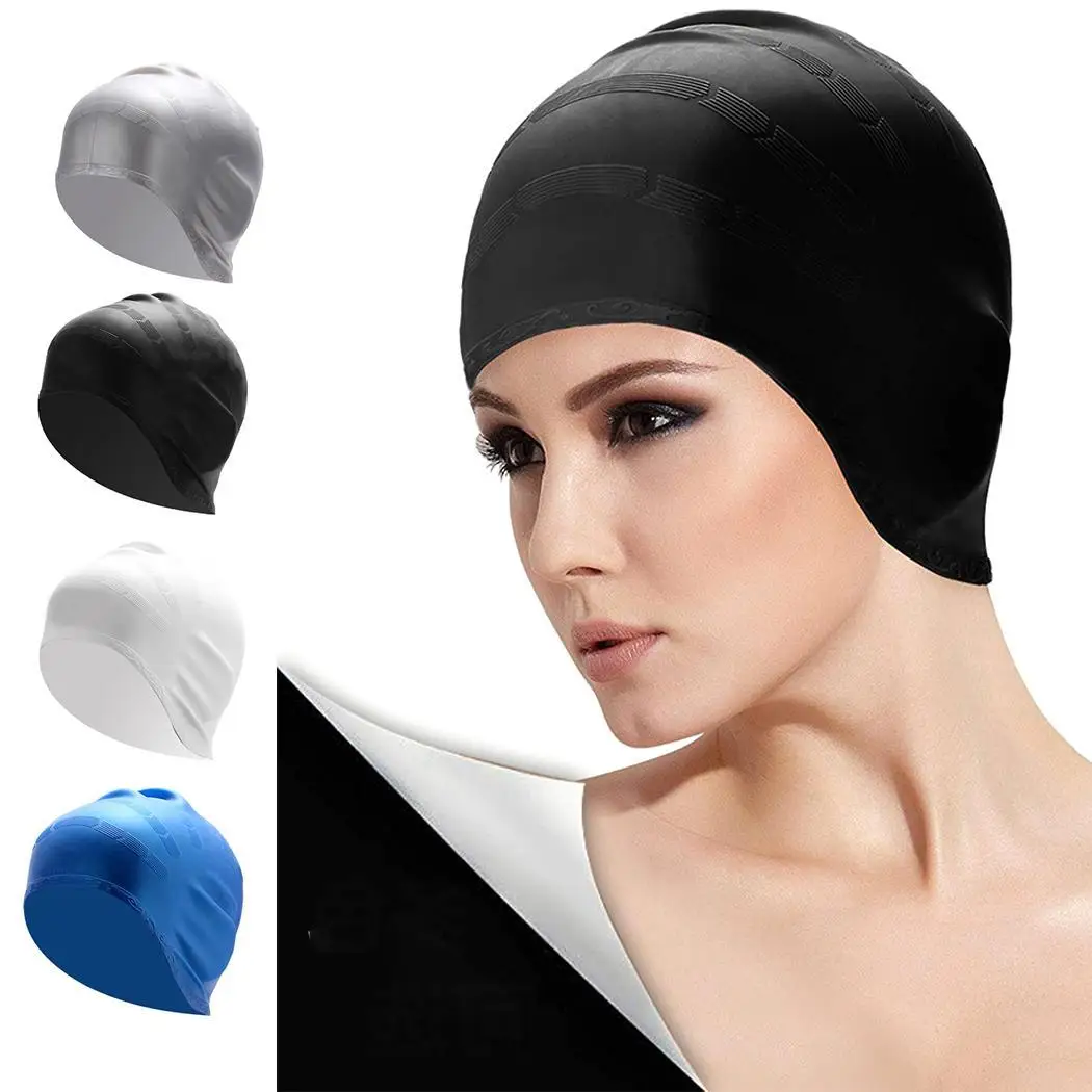 

Summer Sports Swim Pool Hat Silicone Waterproof Ear Protection Long Hair Free Size Ultrathin Bathing Swimming Cap for Women Men