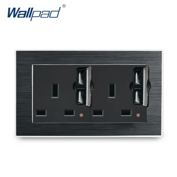 

Double UK 13A Socket With 2 USB Charger Wallpad Luxury Wall Outlet Satin Metal Panel 146*86mm Wall Power Outlet Schuko