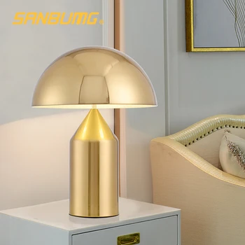 

SANBUGM Nordic Modern Table Lamp Personality Creative Mushroom Study Table Light Plated Table Lamps For Bedroom