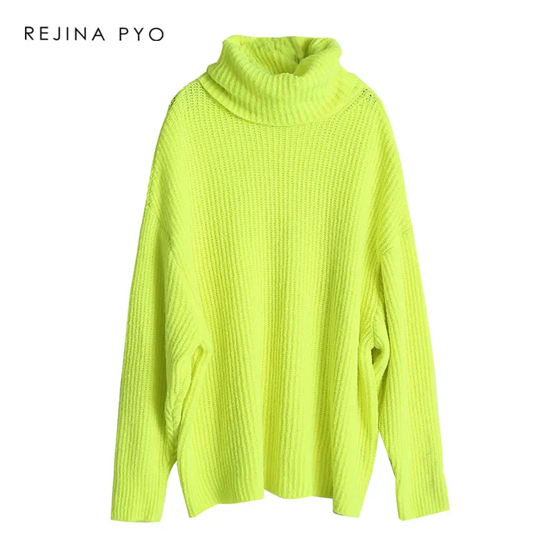 

REJINAPYO Women Oversize Turtleneck Fashion Solid Knitted Sweater Pullovers Plus Size Ladies Loose Sweater for Autumn/Winter