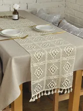 Retro American Style Table Runner Handmade Lace Knitted Hollow Out Table Runners Tea Dinner Table Runners Dustproof With Tassels