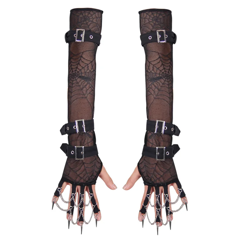 Devil модные готические черные эластичные сетчатые перчатки с длинными рукавами, зимние сексуальные теплые женские перчатки в стиле панк