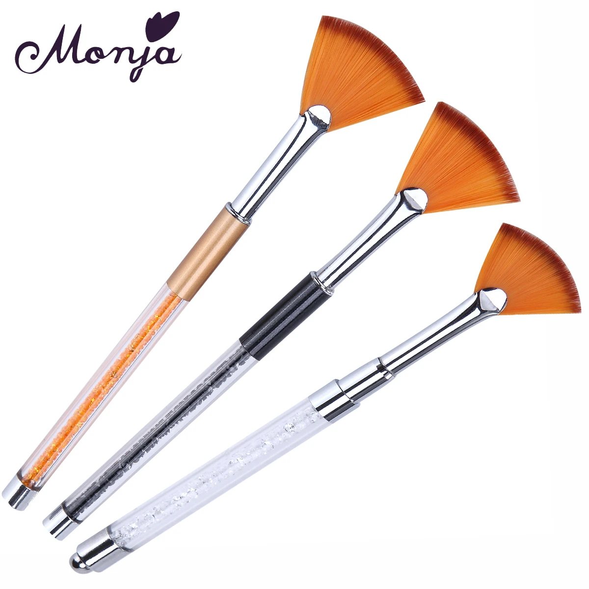 

Monja Nail Art Rhinestone Fan Brush Gel Polish Tips 3D Design Decor Gradual Coating Painting Drawing Dust Cleaning Remove Pen