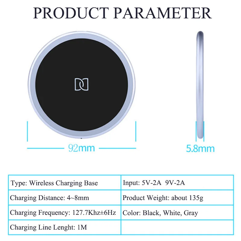 KOC3499_8_Qi Wireless Charger for iPhone X8 Fast Wireless Charging pad for Samsung S9S9+ S8 Note 9 9+ 8 Zinc Alloy Wireless Charger