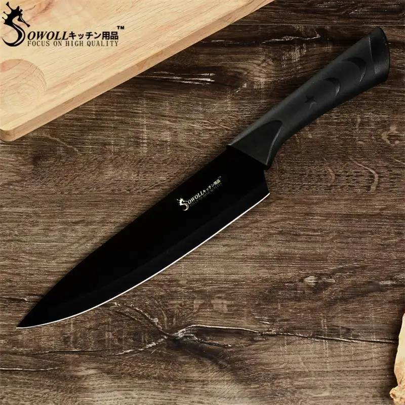 Sowoll черный кухонный нож из нержавеющей стали слайсер для шеф повара хлеб сантоку