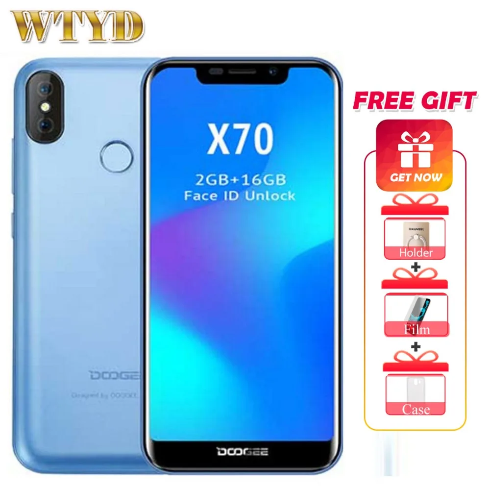 

Doogee X70 5.5" 19:9 full screen Mobile phone Android 8.1 2GB 16GB MTK6580A Quad Core 8MP Dual Rear Camera 4000mah 3G Smartphone