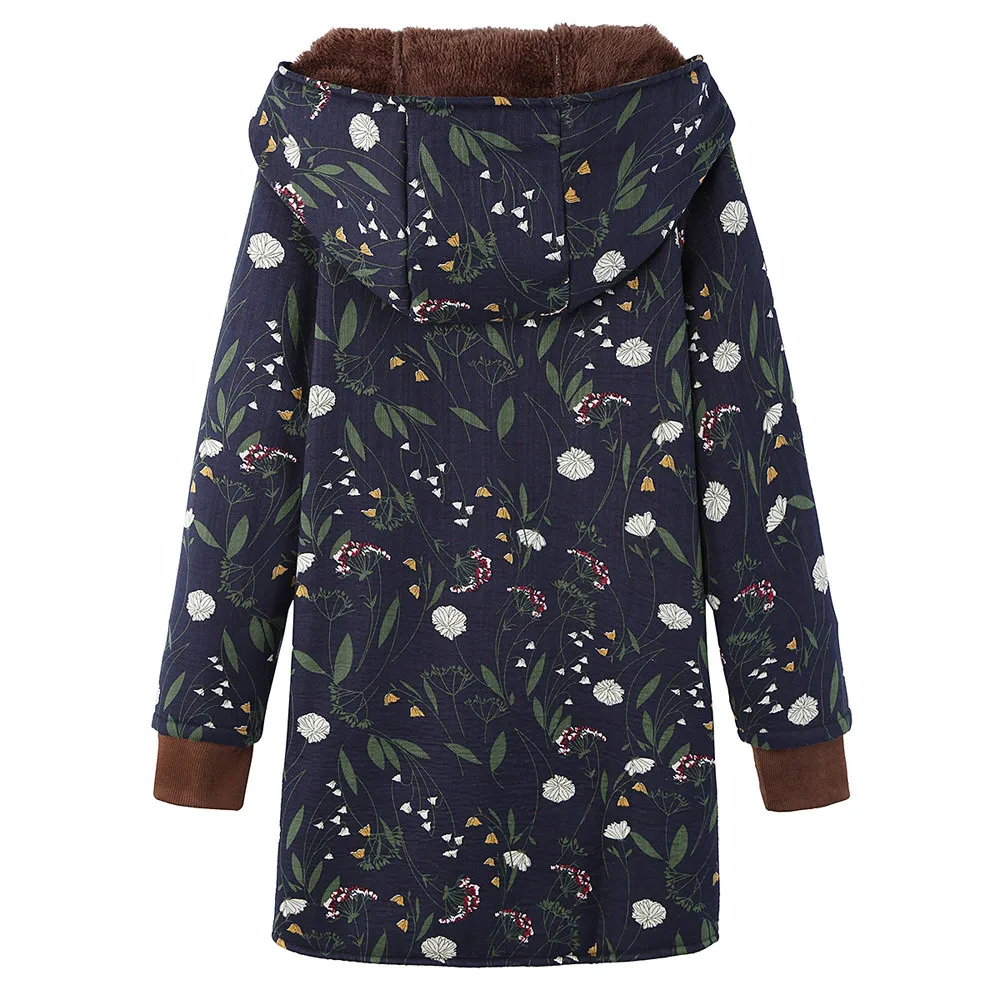Модная женская зимняя плотная теплая верхняя одежда, парки с цветочным принтом, с капюшоном и карманами, винтажная зимняя куртка больших размеров, повседневное длинное пальто
