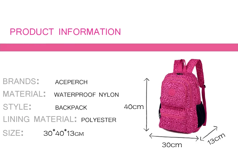 ACEPERCH Оригинальная Повседневная Mochila женская сумка Рюкзак Школьная Сумка для девочки-подростка нейлоновые водонепроницаемые Рюкзаки Женские