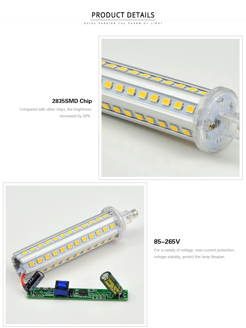 СВЕТОДИОДНЫЙ R7S горизонтальный светильник с регулируемой яркостью, 5 Вт, 10 Вт, 12 Вт, 15 Вт, 78 мм, 118 мм, 135 мм, 189 мм, мм, AC85-265V для прожектора, светильник для лужайки